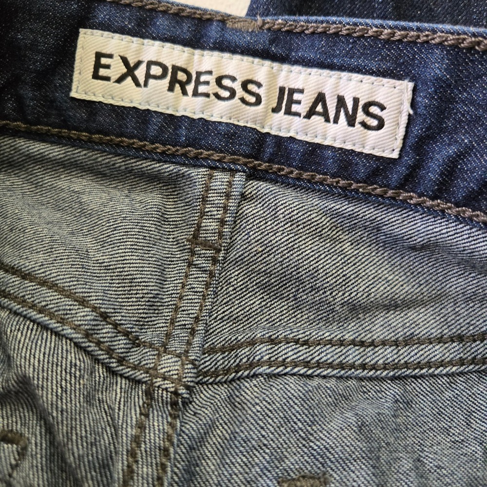 Express Jeans Rocco Slim Fit Skinny Leg Moto Dark Wash Denim Blue 28x30 Mens - Picture 4 of 6